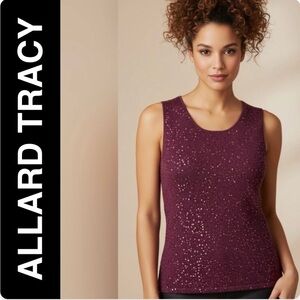 Linda Allard Ellen Tracy Cashmere Purple Sequin Women's Tank 10% Silk SZ Medium